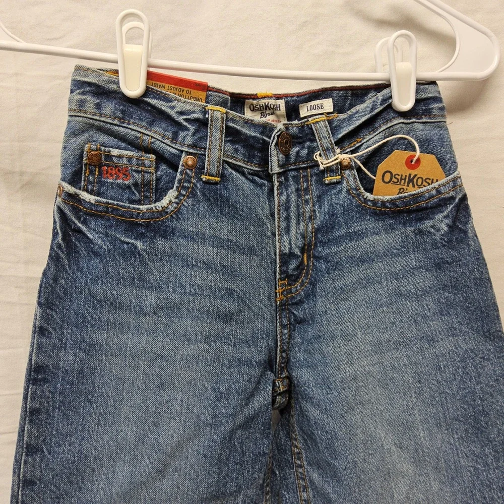 OshKosh B'gosh Loose Fit Jeans Kids Size 7 Blue Denim Adjustable Waist NWT